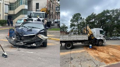 Accidente en Santa Fe: un auto chocó de costado a un camión y le pinchó el tanque de combustible