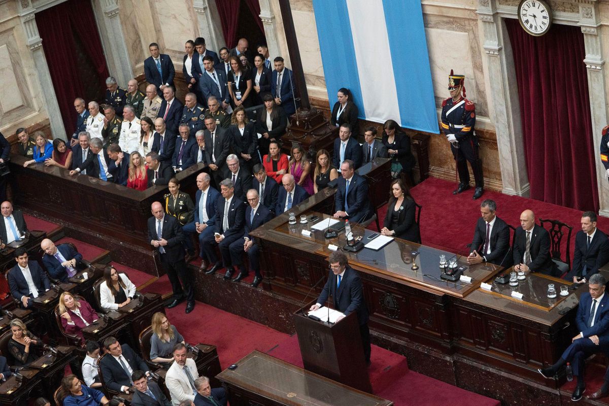 Javier Milei da su discurso de apertura de sesiones ordinarias en el Congreso.