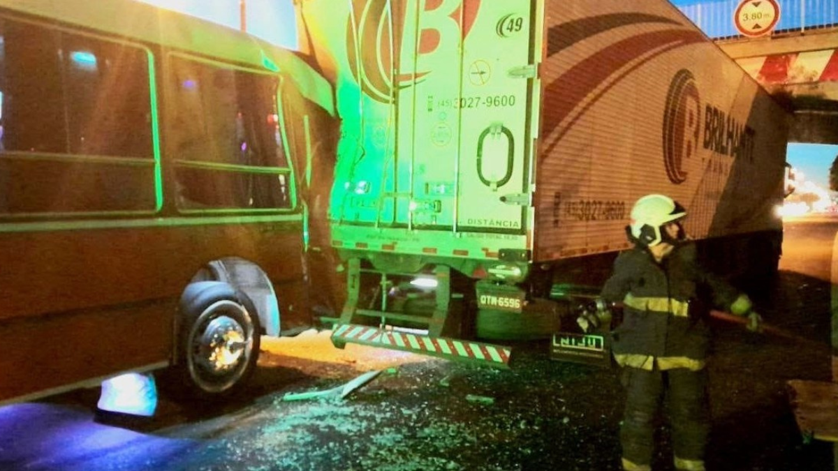 Fuerte accidente en la Avenida General Paz entre un colectivo y un camión.