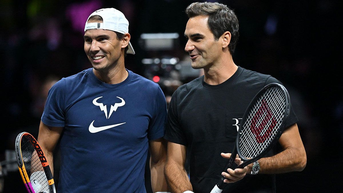 Federer y Nadal en la práctica juntos para el partido de este viernes.