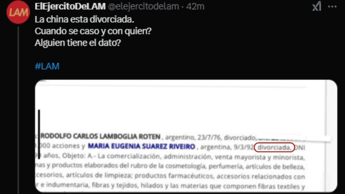 Un expediente muestra que la China Suárez está divorciada. Un expediente muestra que la China Suárez está divorciada.