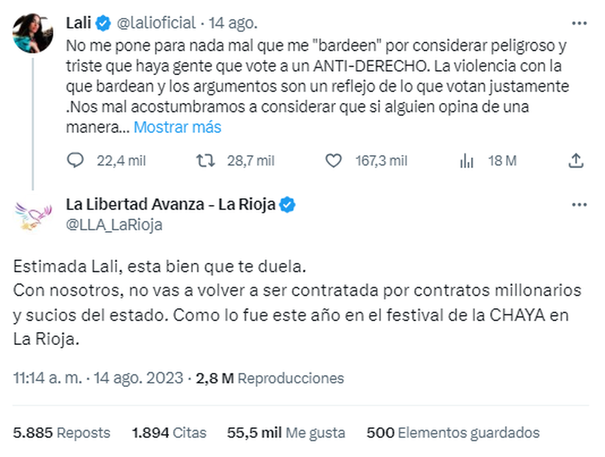 La Libertad Avanza le respondió a Lali Espósito.
