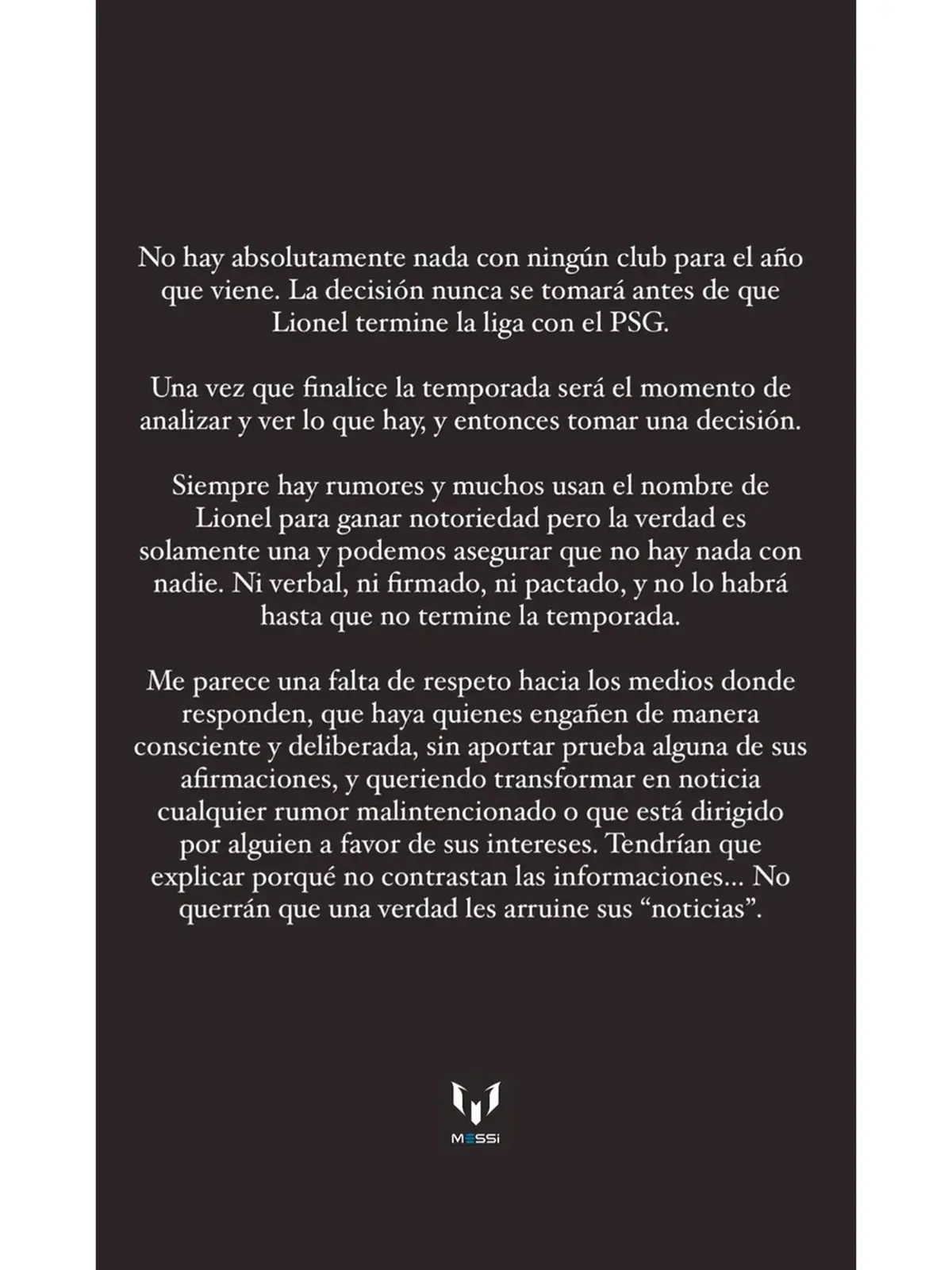 Comunicado de la familia Messi sobre las versiones del futuro de Lionel.