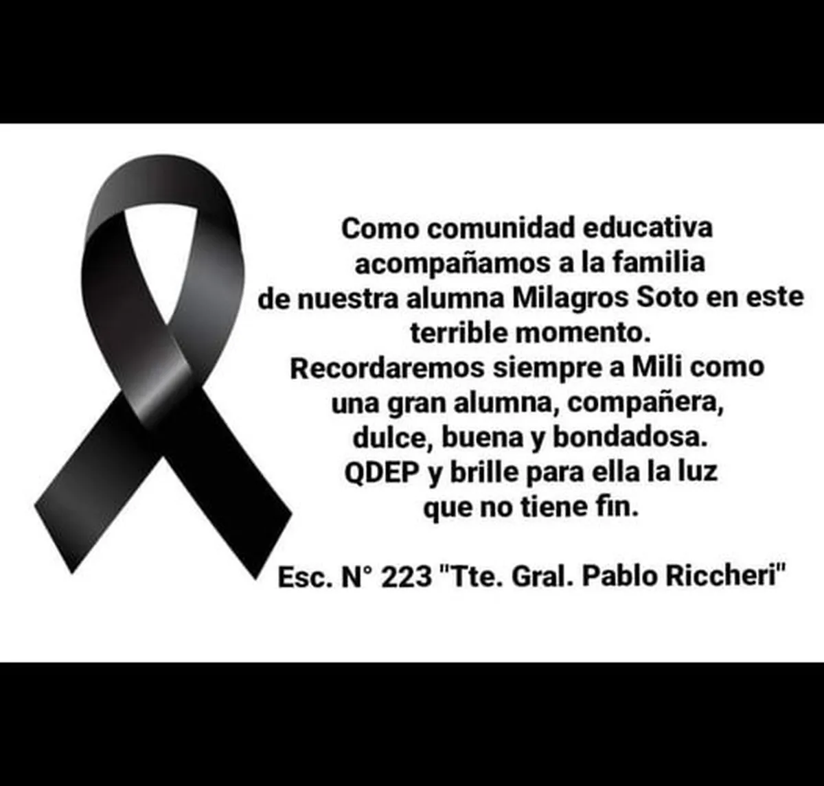 La despedida del colegio a Milagros Soto.