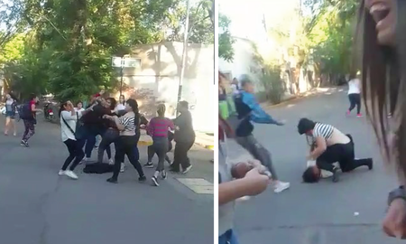 Brutal batalla campal de un grupo de mamis a la salida de un colegio en Mendoza Brutal batalla campal de un grupo de mamis a la salida de un colegio en Mendoza