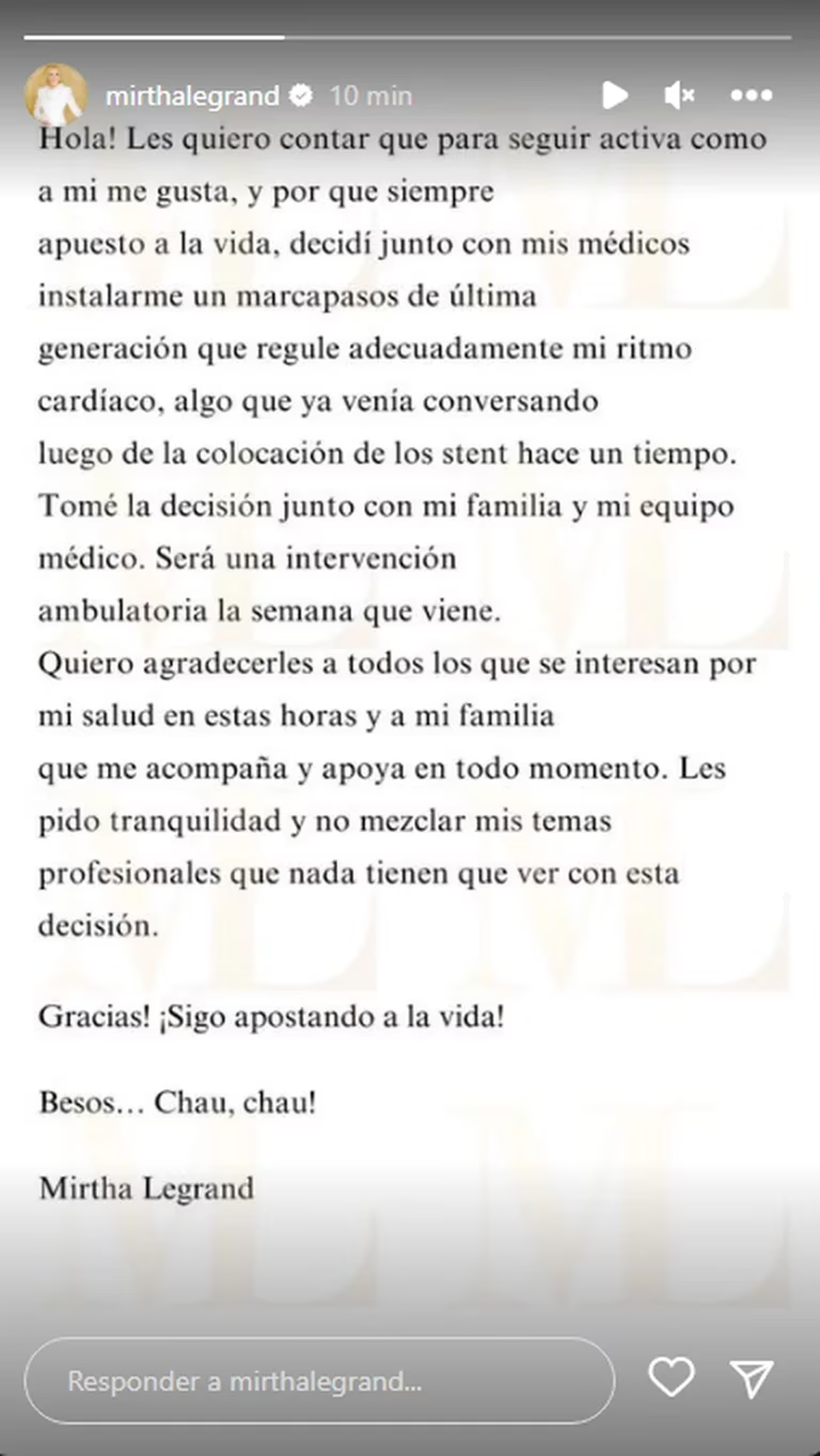 Mirtha Legrand emitió un comunicado contando que se someterá a una operación ambulatoria.