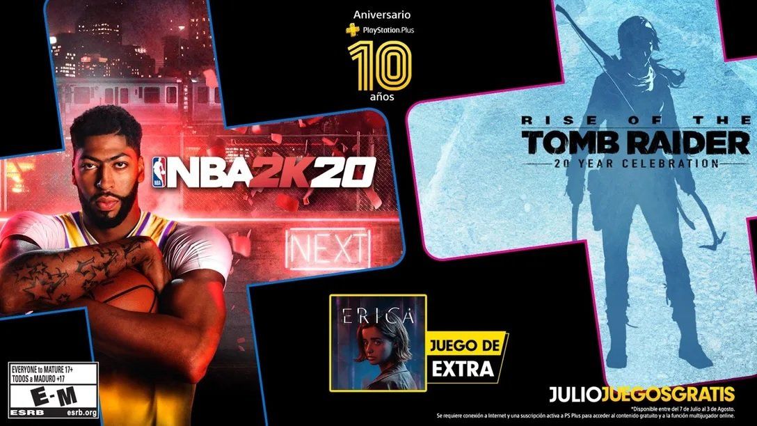 Los juegos por los 10 a&ntilde;os de Playstation Plus: Rise of the Tomb Raider y NBA2K20.