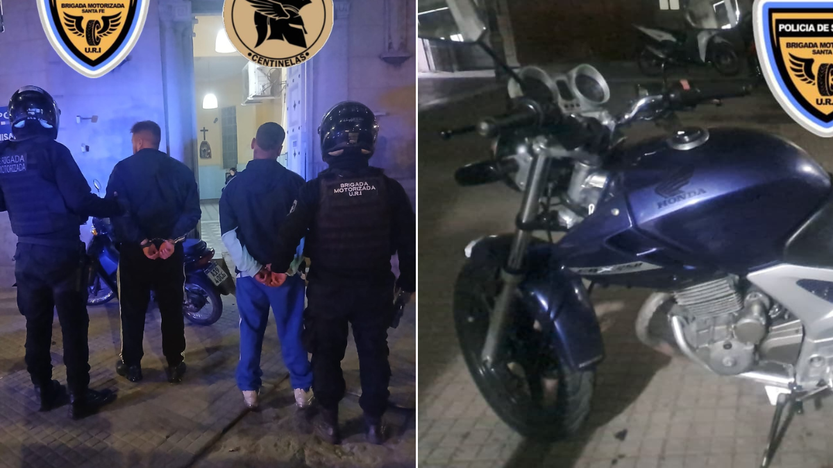 Los dos detenidos por el intento de robo y la moto secuestrada.