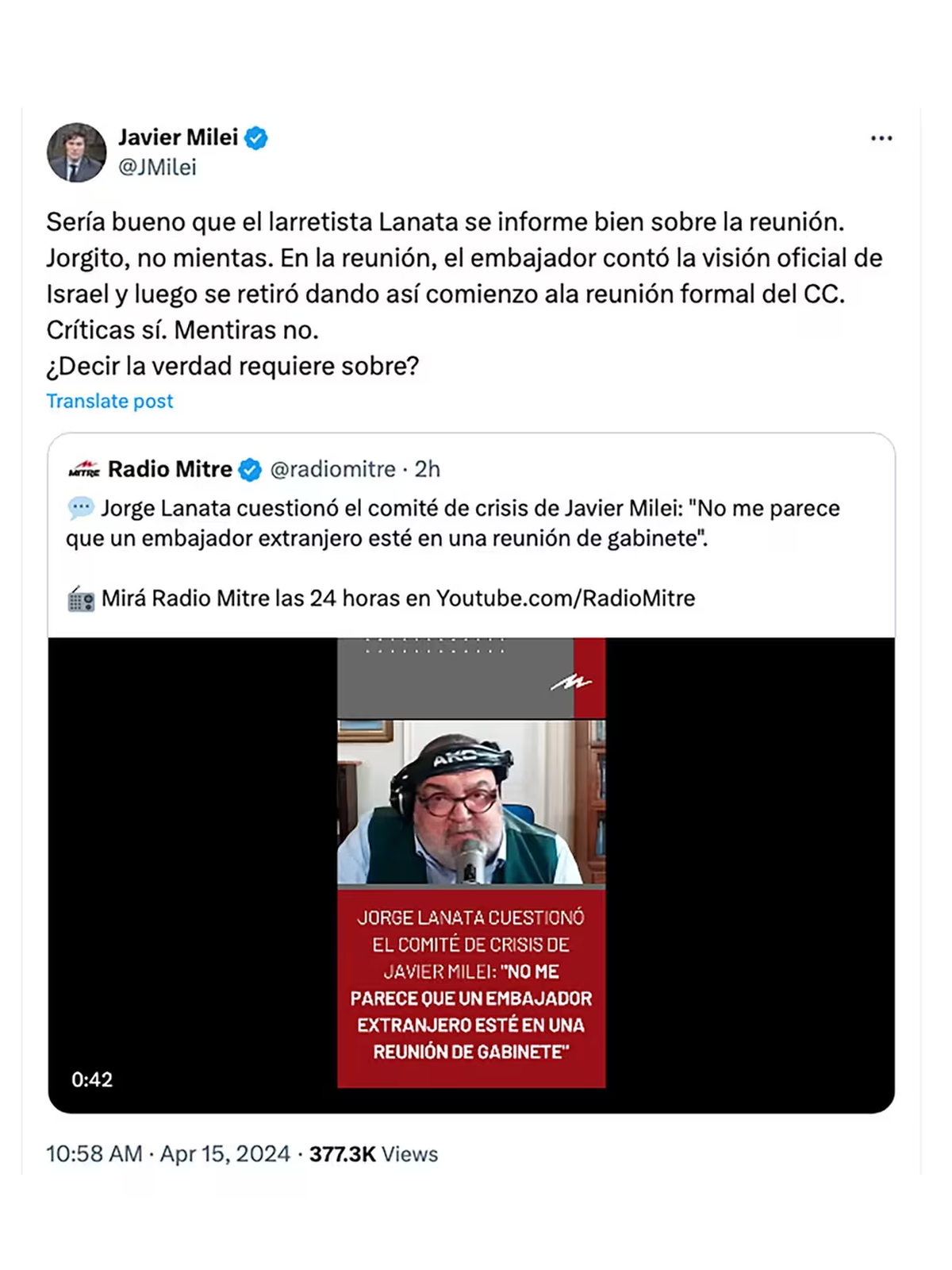 Jorge Lanata y Javier Milei discutieron públicamente y el periodista podría llevar al presidente a la Justicia. Jorge Lanata y Javier Milei discutieron públicamente y el periodista podría llevar al presidente a la Justicia.