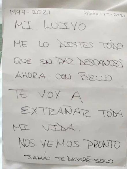 Bermúdez explicó que la imagen es una de las más lindas que tenía junto a su hijo y a ella le sumó una nota manuscrita, en la que volvió a volcar todo su dolor por la repentina e inesperada muerte de su hijo