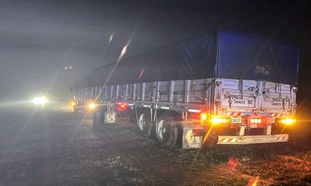 Tras el siniestro, el camión quedó al costado de la calzada. Tras el siniestro, el camión quedó al costado de la calzada.