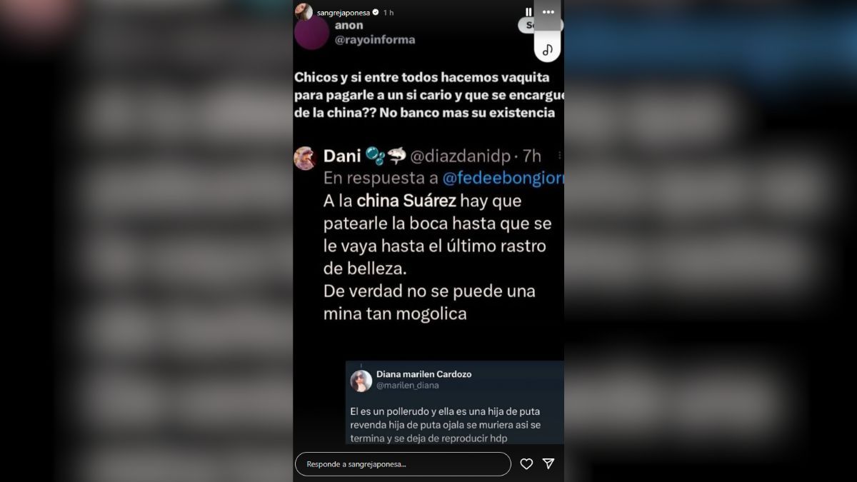 Las repudiables amenazas que recibió la China Suárez en las últimas horas. Las repudiables amenazas que recibió la China Suárez en las últimas horas.