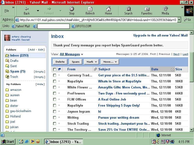 Así lucía Yahoo Mail en sus inicios. 