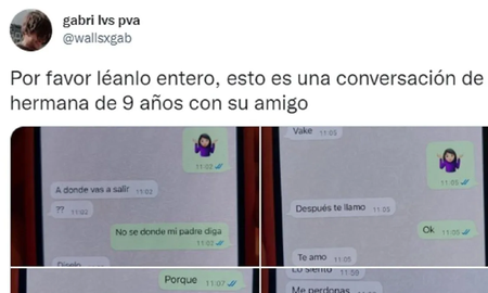 Compartió un chat de WhatsApp de su hermana de 9 años y un amiguito pesado que quiere ser su novio Compartió un chat de WhatsApp de su hermana de 9 años y un amiguito pesado que quiere ser su novio