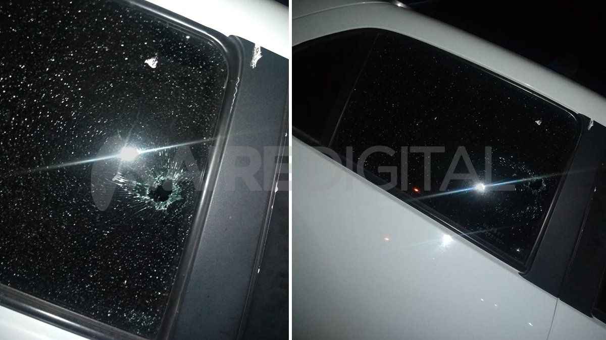 Así quedó el vidrio del auto atacado en la Circunvalación