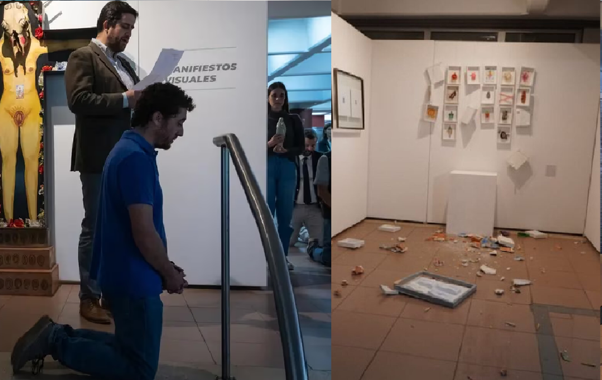 Un grupo de unas 60 personas ingresó a la Universidad de Cuyo para protestar por la muestra de obras de arte 8M. 