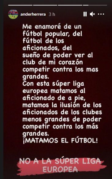El posteo del español Ander Herrera en su cuenta de Instagram.