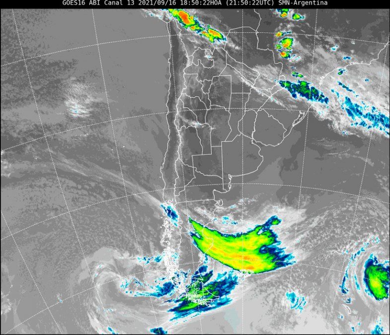 Imagen satelital del tiempo a las 18.50 horas del jueves.