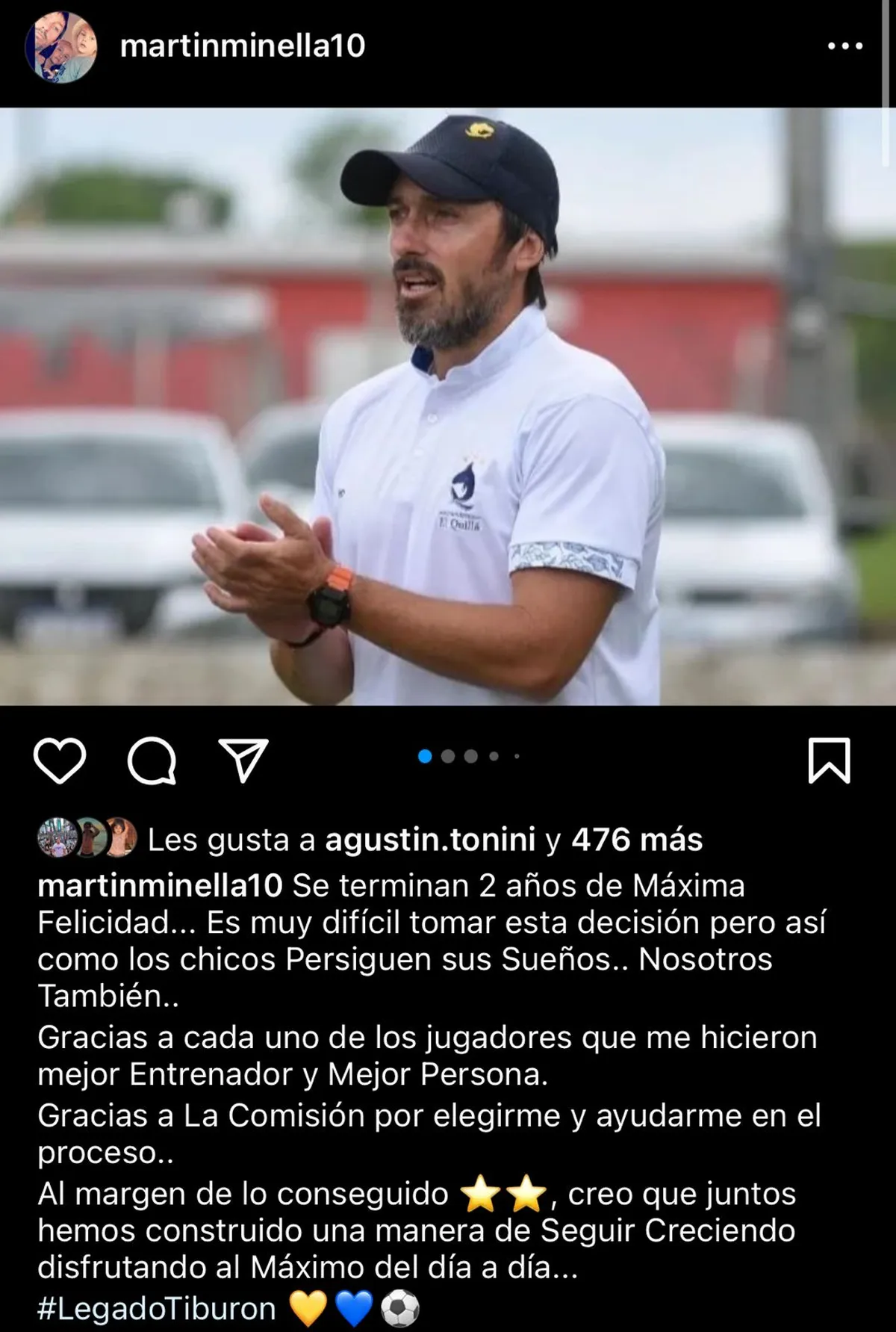 Mediante un poste, Martín Minella anunció su salida del Club Náutico El Quillá. Mediante un poste, Martín Minella anunció su salida del Club Náutico El Quillá.