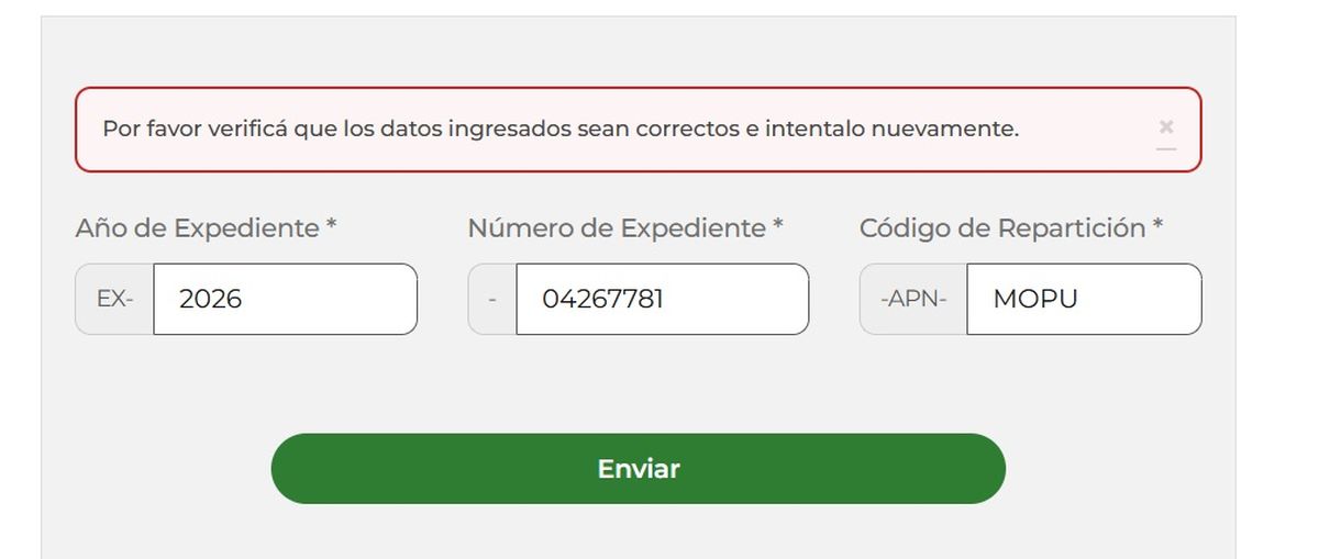 La consulta de los diferentes números de expedientes en el sitio oficial de Jefatura de Gabinete no arrojó resultados. La consulta de los diferentes números de expedientes en el sitio oficial de Jefatura de Gabinete no arrojó resultados.