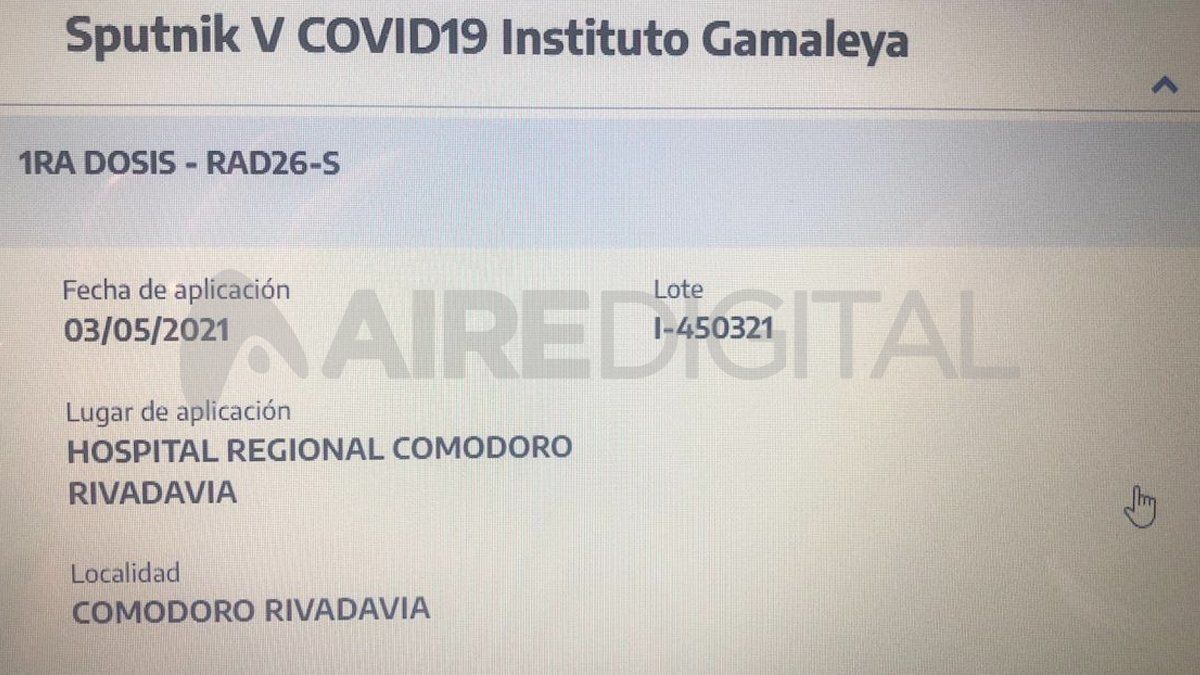 Los datos de la vacunación que figuran a nombre de Rosso por un 