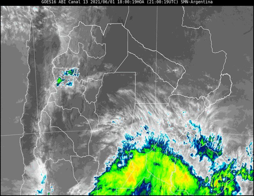 Imagen satelital del tiempo a las 18 horas del lunes.