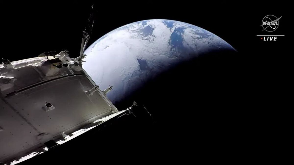 Imagen en vivo de la nave de la Nasa Orión regresando el domingo 11 de diciembre del 2022 a la Tierra.
