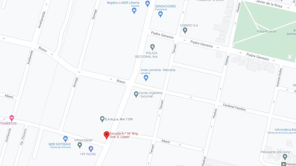La Escuela N.º 38 "Brig. Gral. E. López" está ubicada en Avenida General Paz 7237, a una cuadra y media de la comisaría octava. 