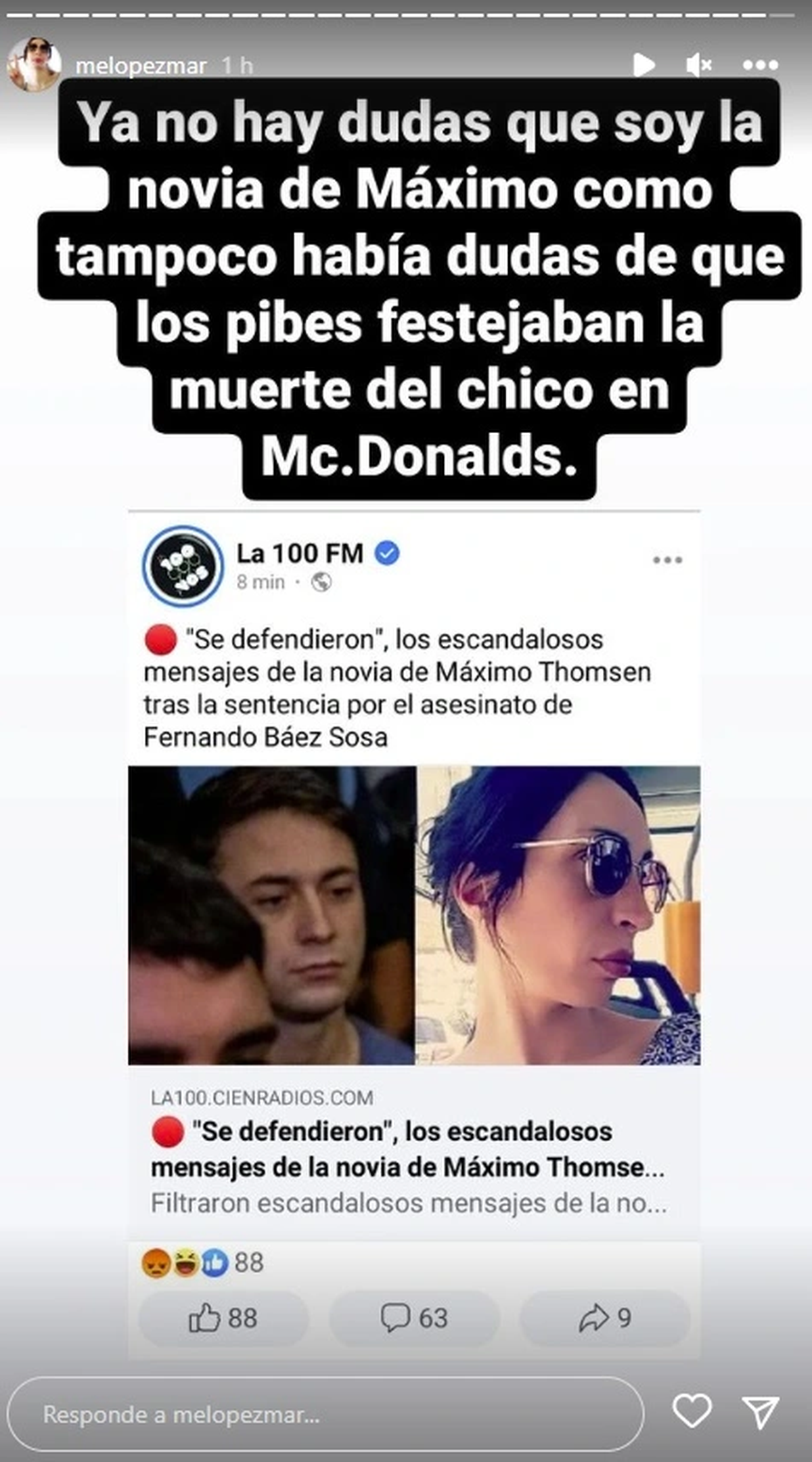 Los posteos de la joven a la que confundieron como la novia de Máximo Thomsen.