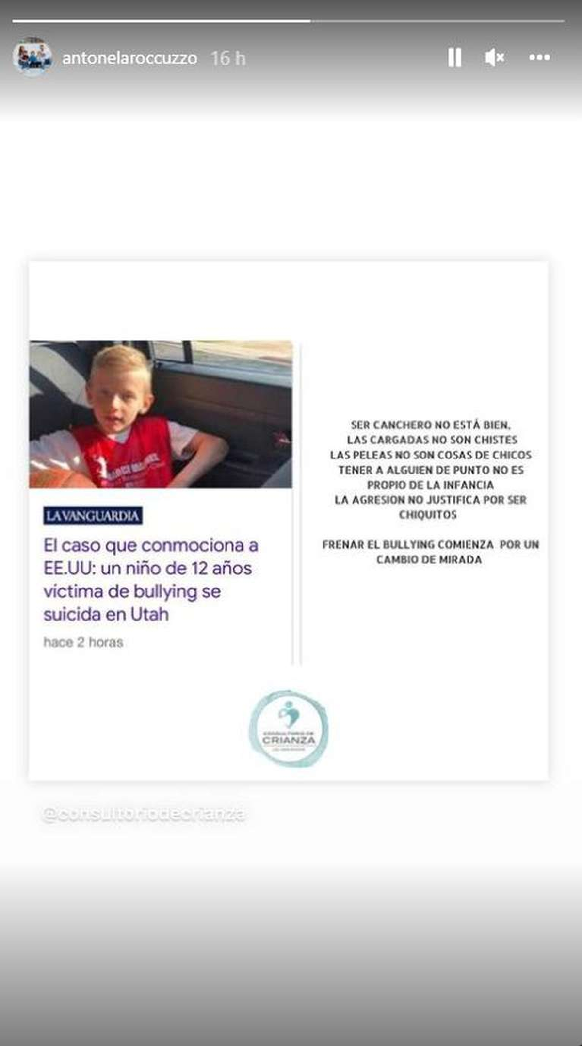 El posteo de Antonela Roccuzzo en contra del Bullying. (Instagram Antonela Roccuzzo)