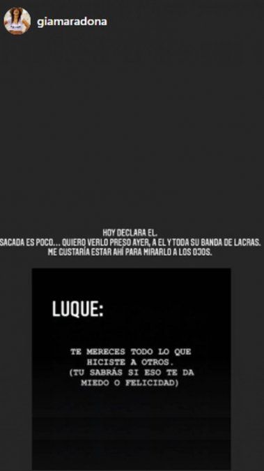 El durísimo mensaje de Gianinna Maradona contra Leopoldo Luque.