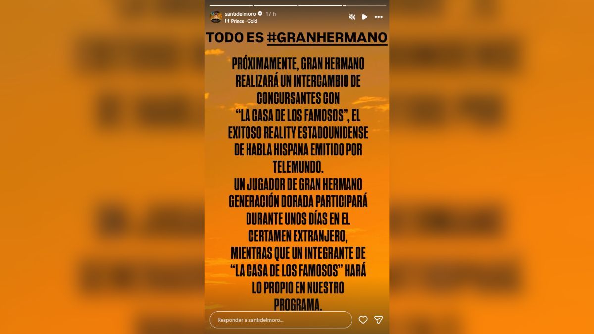 A través de una historia de Instagram, Santiago del Moro ilusionó a los fanáticos de Gran Hermano con una nueva movida. A través de una historia de Instagram, Santiago del Moro ilusionó a los fanáticos de Gran Hermano con una nueva movida.