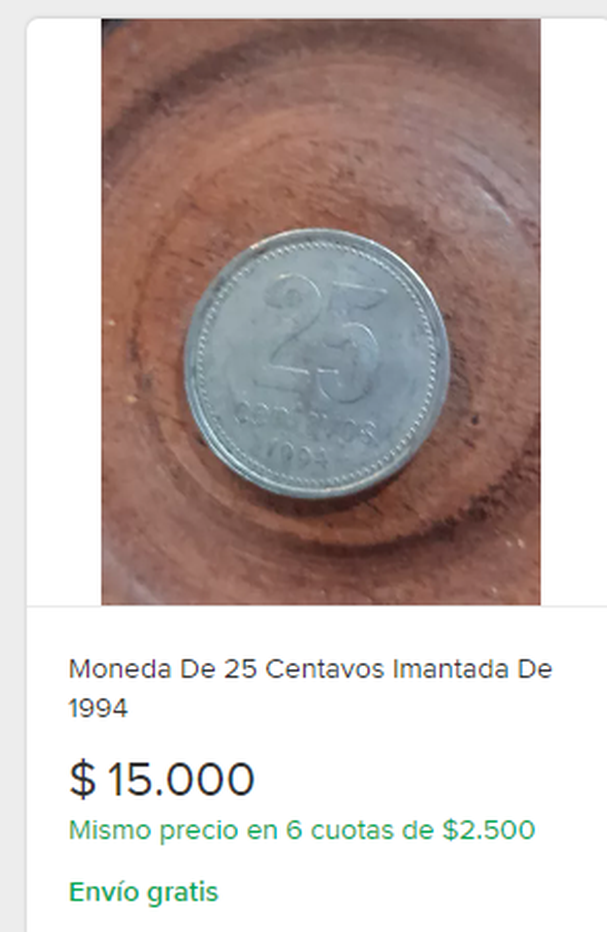 Monedas de 25 centavos. Captura de Mercado libre. Monedas de 25 centavos. Captura de Mercado libre.
