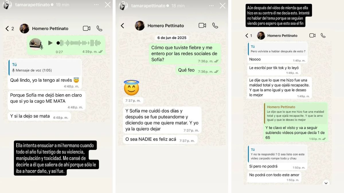 A trav&eacute;s de su cuenta de Instagram, Tamara Pettinato mostr&oacute; chats con su hermano Homero.