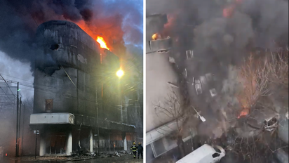 Derrumbe y llamas en La Plata: así caían las heladeras del depósito que se incendió