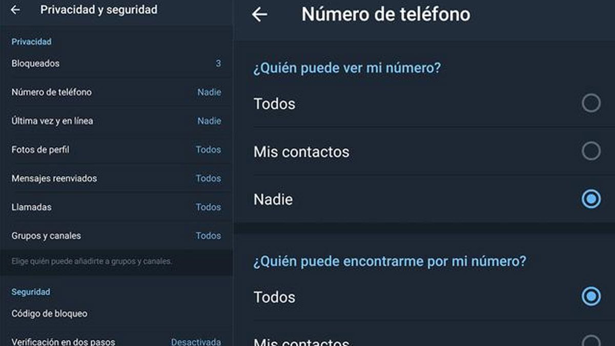 Cómo ocultar tu número en Telegram