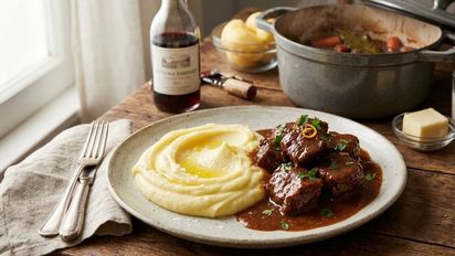 Carne al vino tinto con puré cremoso: la receta para hacer en 60 minutos