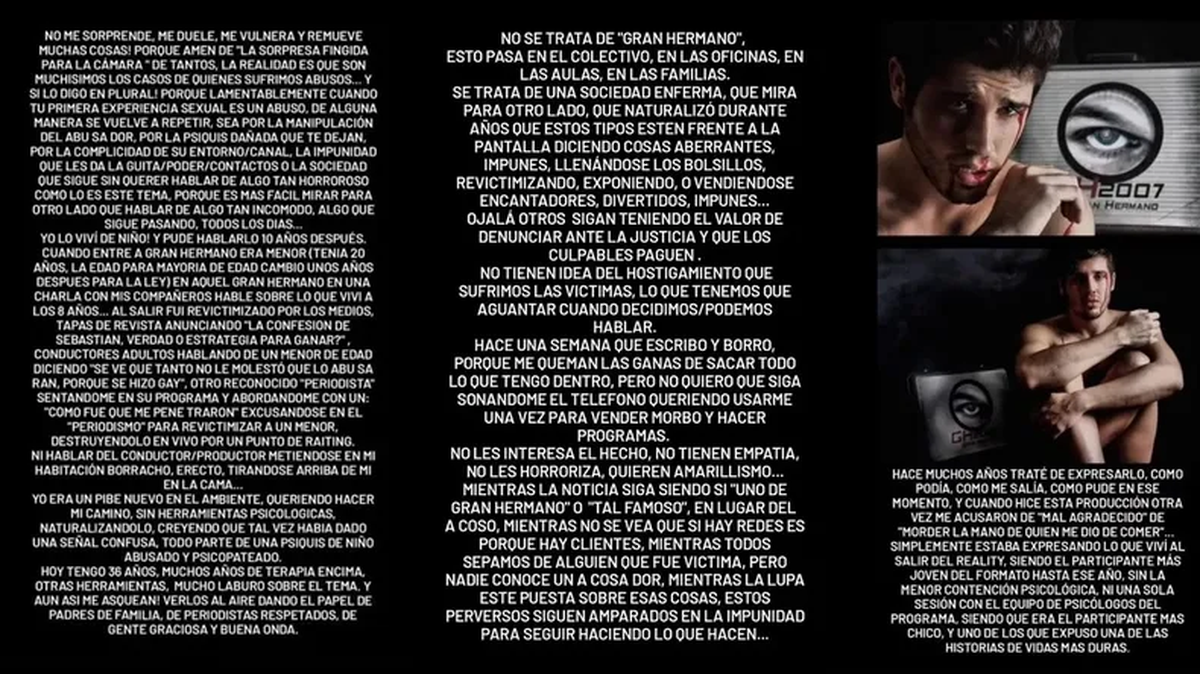 El relato del ex Gran Hermano Sebastián Pollastro, víctima de abuso sexual