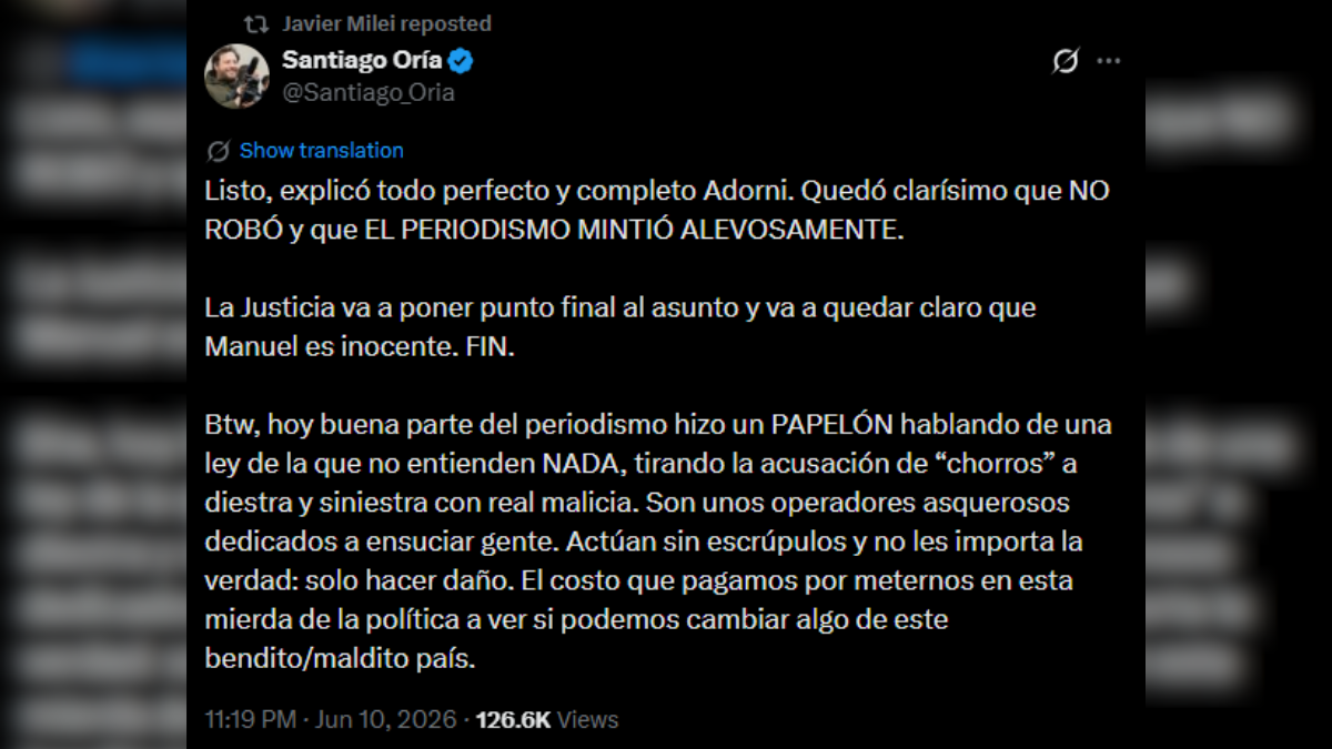 El jefe de Estado se expresó en sus redes sociales al replicar un mensaje a favor del jefe de Gabinete. El jefe de Estado se expresó en sus redes sociales al replicar un mensaje a favor del jefe de Gabinete.
