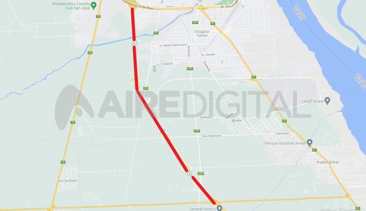 El tramo a intervenir en la Autopista entre la avenida de Circunvalación de Rosario y la planta de General Motors.