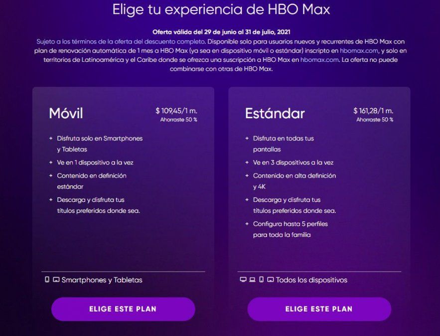 Los planes de HBO Max en Argentina.