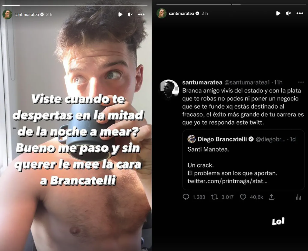 Santi Maratea y Diego Brancatelli protagonizaron un tenso cruce en las redes sociales.