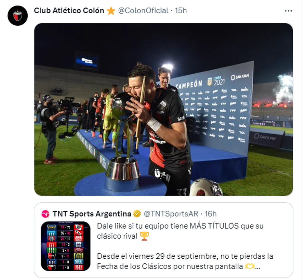 La respuesta de Colón a la pregunta de TNT Sports. La respuesta de Colón a la pregunta de TNT Sports.