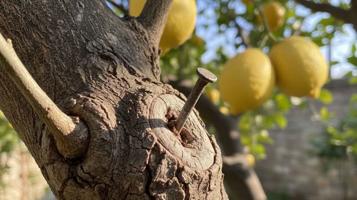 El truco del clavo de hierro en el tronco puede mejorar la salud y producción del limonero.