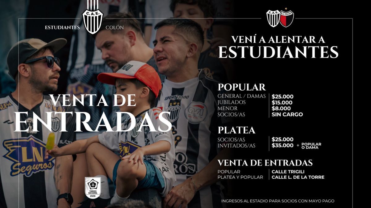 Colón visitará a Estudiantes en Buenos Aires por la fecha 14 del torneo. A continuación los precios de las generales y plateas. Colón visitará a Estudiantes en Buenos Aires por la fecha 14 del torneo. A continuación los precios de las generales y plateas.