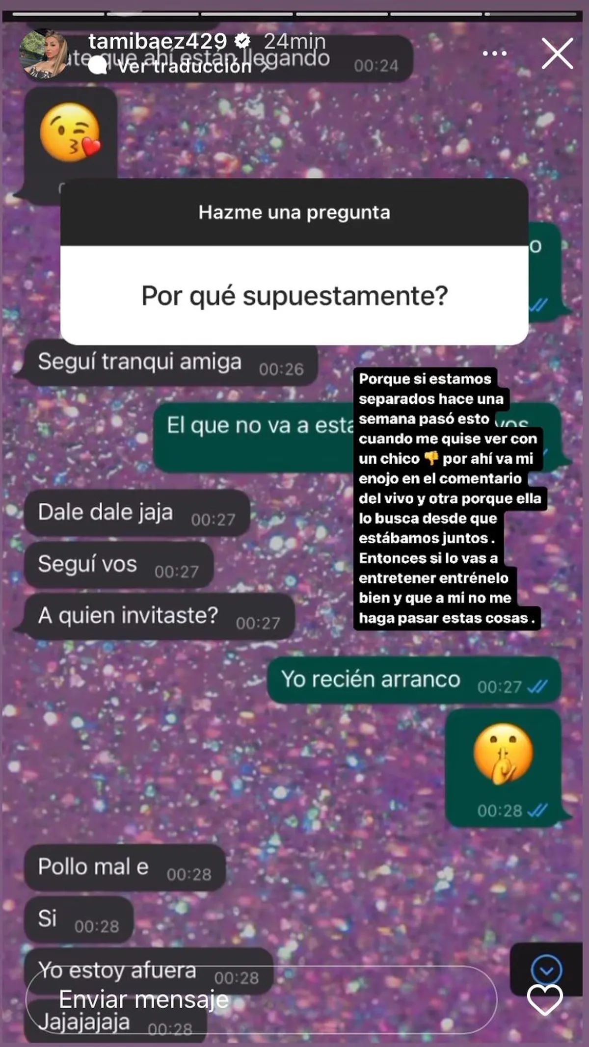 Tamara Báez y L-Gante cruzaron fuertes mensajes.