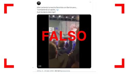 Javier Milei no cantó la marcha peronista, el video fue adulterado. Javier Milei no cantó la marcha peronista, el video fue adulterado.