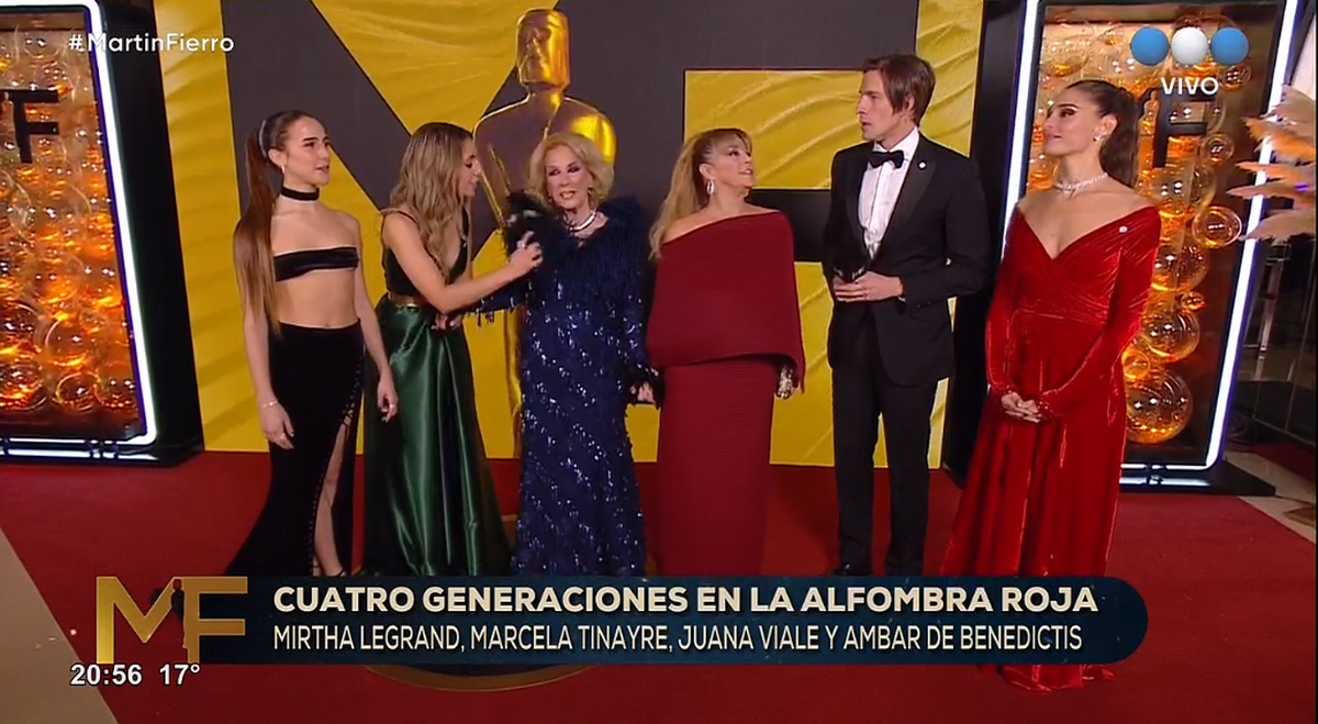 Llegaron las cuatro generaciones de la familia de Mirtha Legrand a los Martín Fierro.