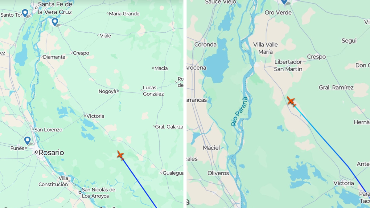 El recorrido que realizó el avión de Javier Milei. El recorrido que realizó el avión de Javier Milei.