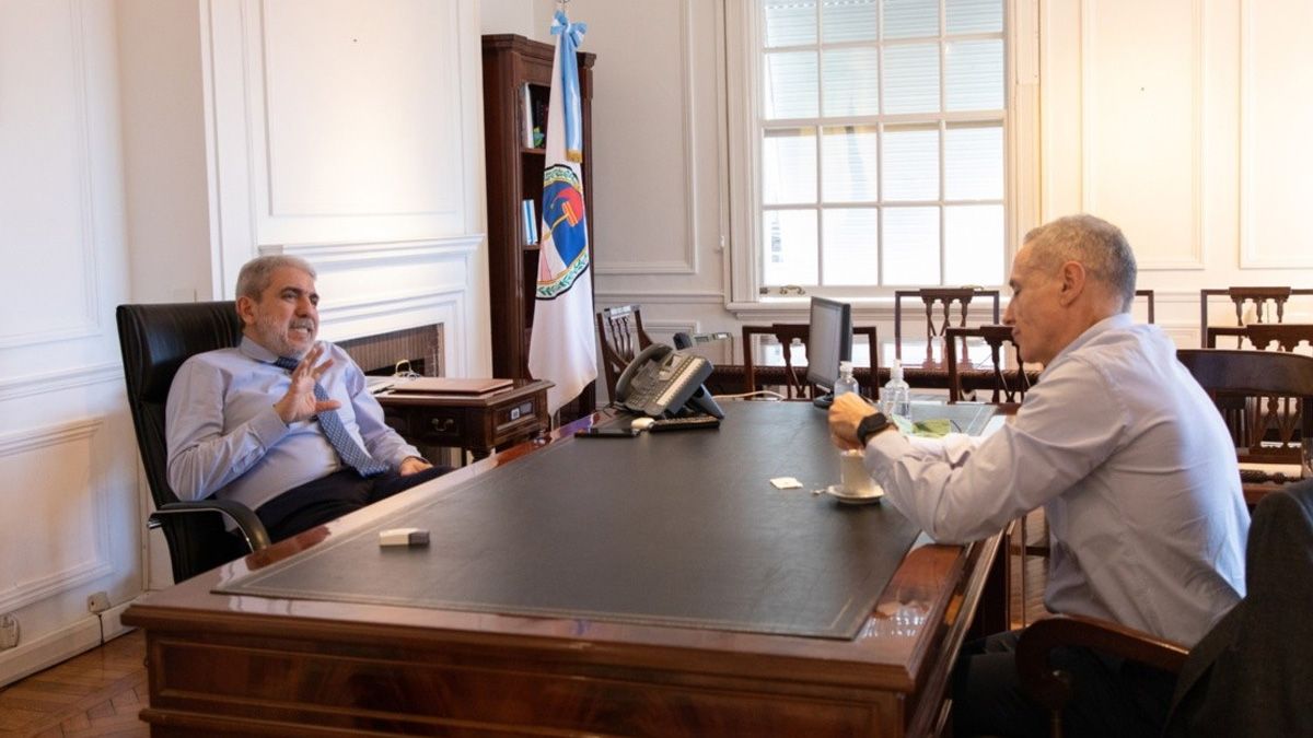 El ministro de Seguridad Aníbal Fernández recibió este jueves en su despacho a Marcelo Sain. 